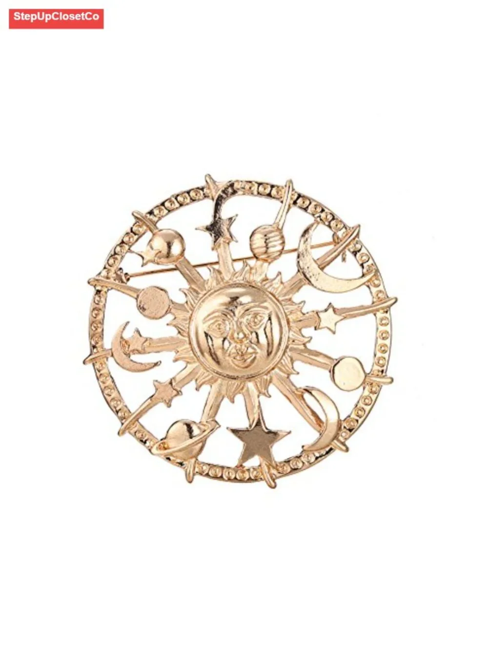 Vintage Moon Sun Brooch Pin Chunky Star Bohemian Statement
